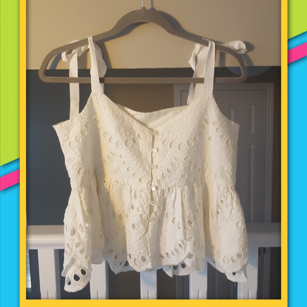 Brand new J.Crew Tie-shoulder eyelet top